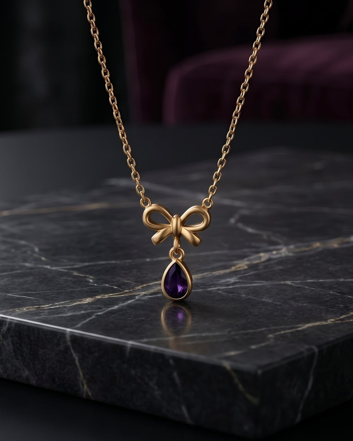 Solvirel Bow Teardrop Pendant Necklace - Close-up view