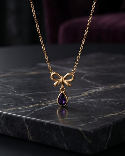 Solvirel Bow Teardrop Pendant Necklace - Close-up view