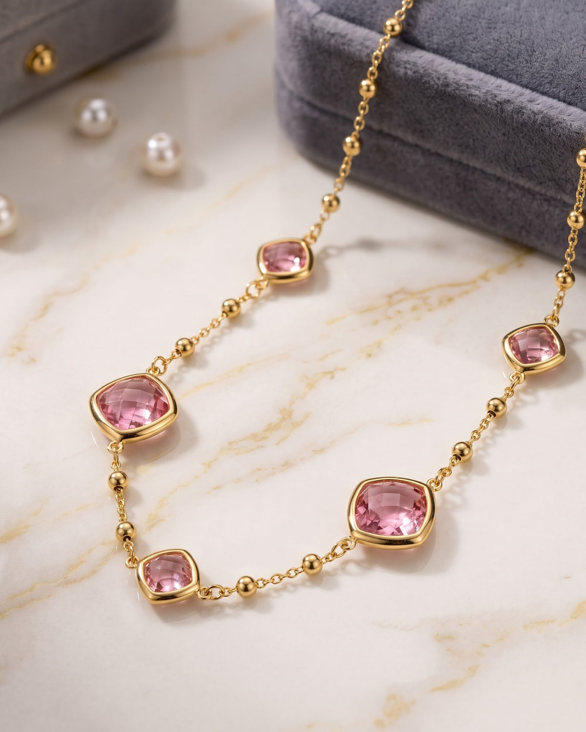 Solivia Blush Stone Chain Necklace - Hero view
