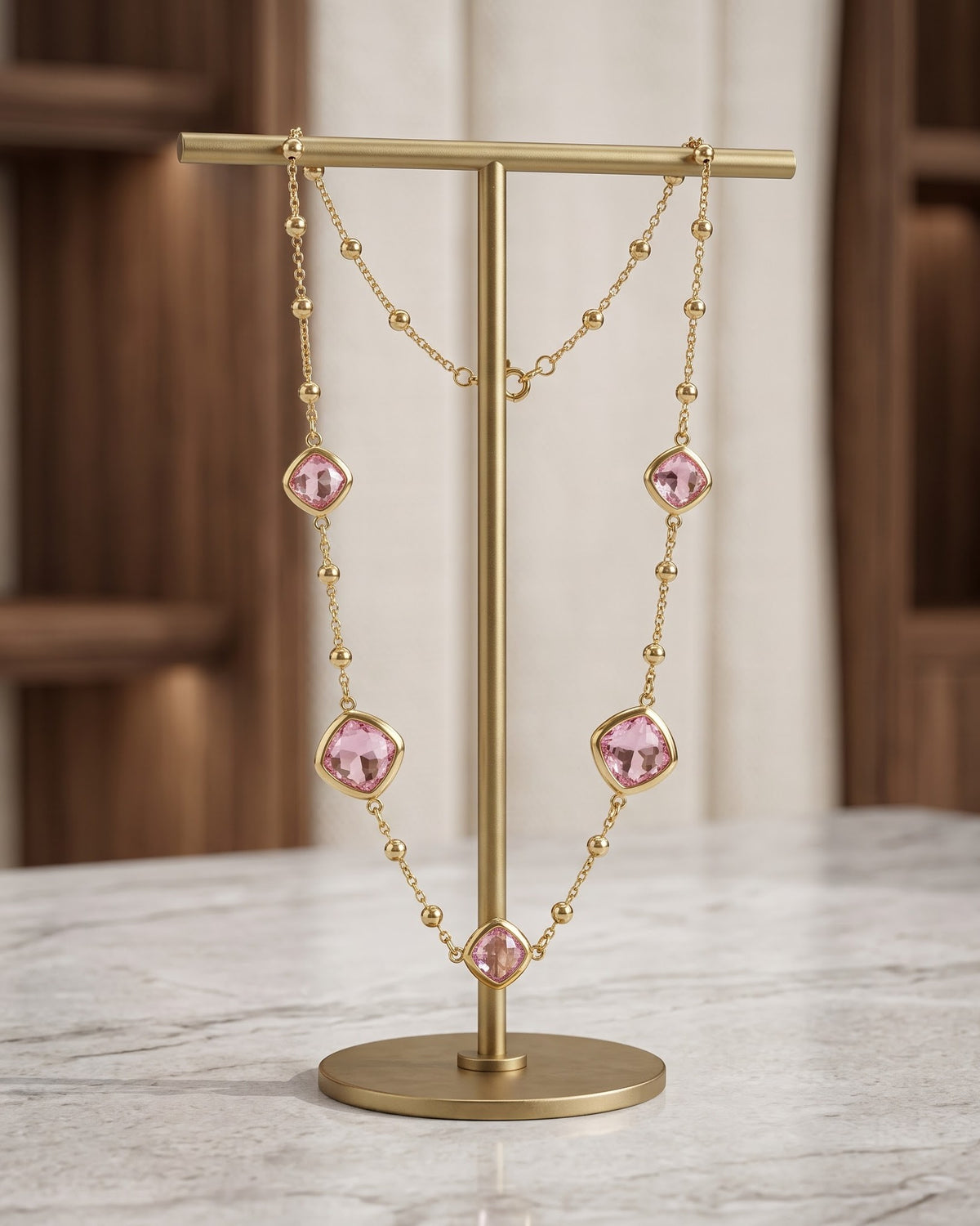 Solivia Blush Stone Chain Necklace - Display view