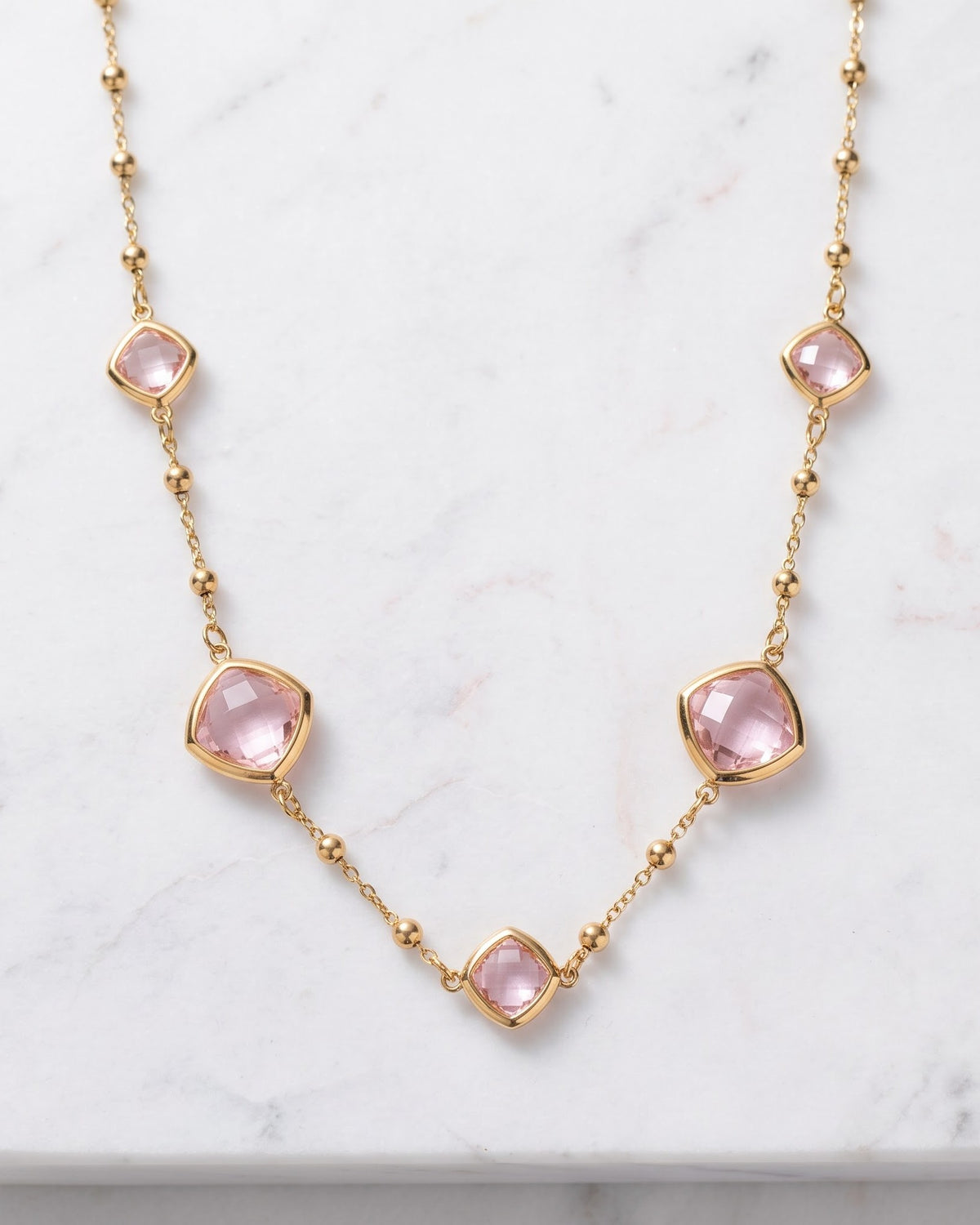 Solivia Blush Stone Chain Necklace - Close-up view