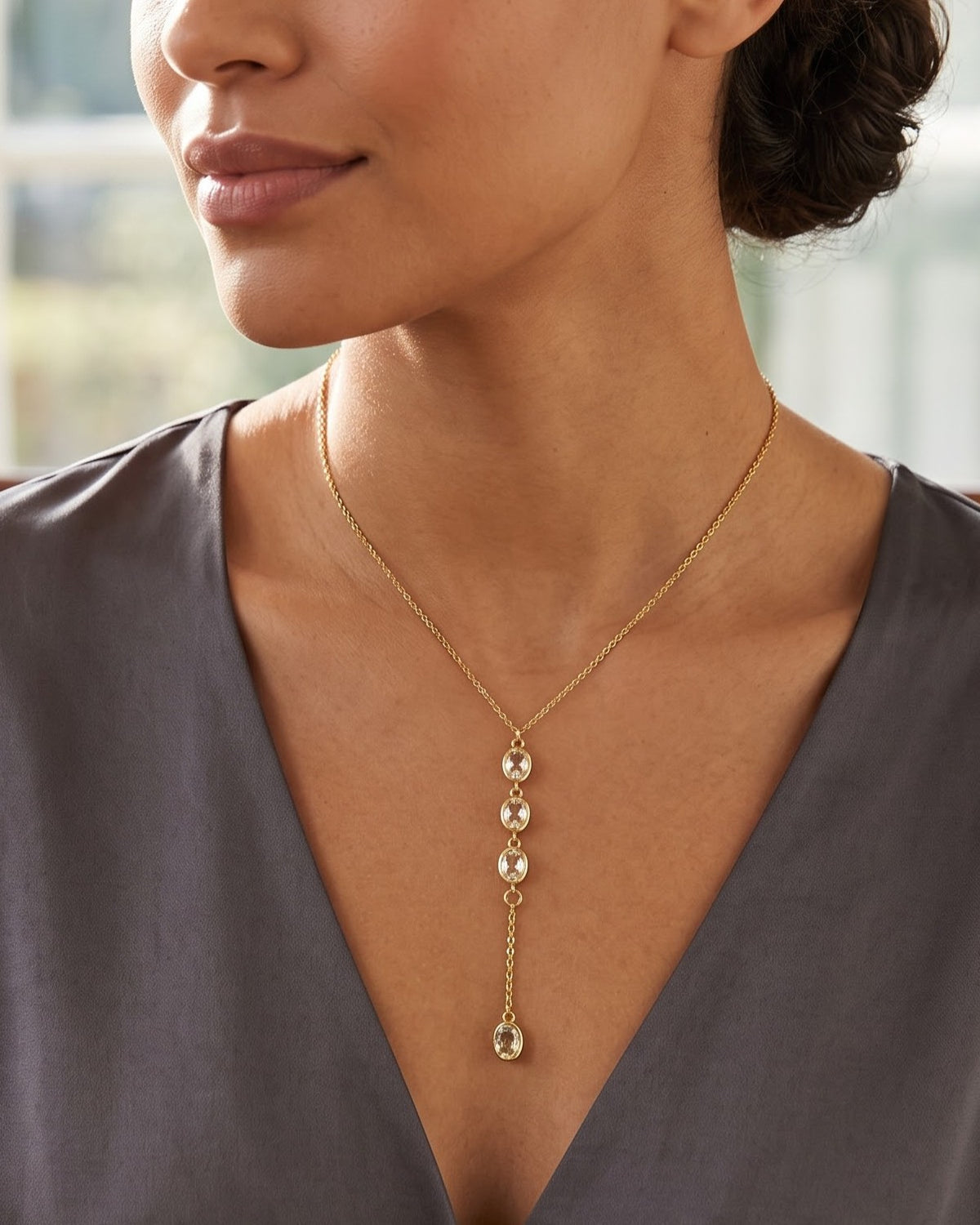 Solverra Cascade Lariat Necklace - Model view