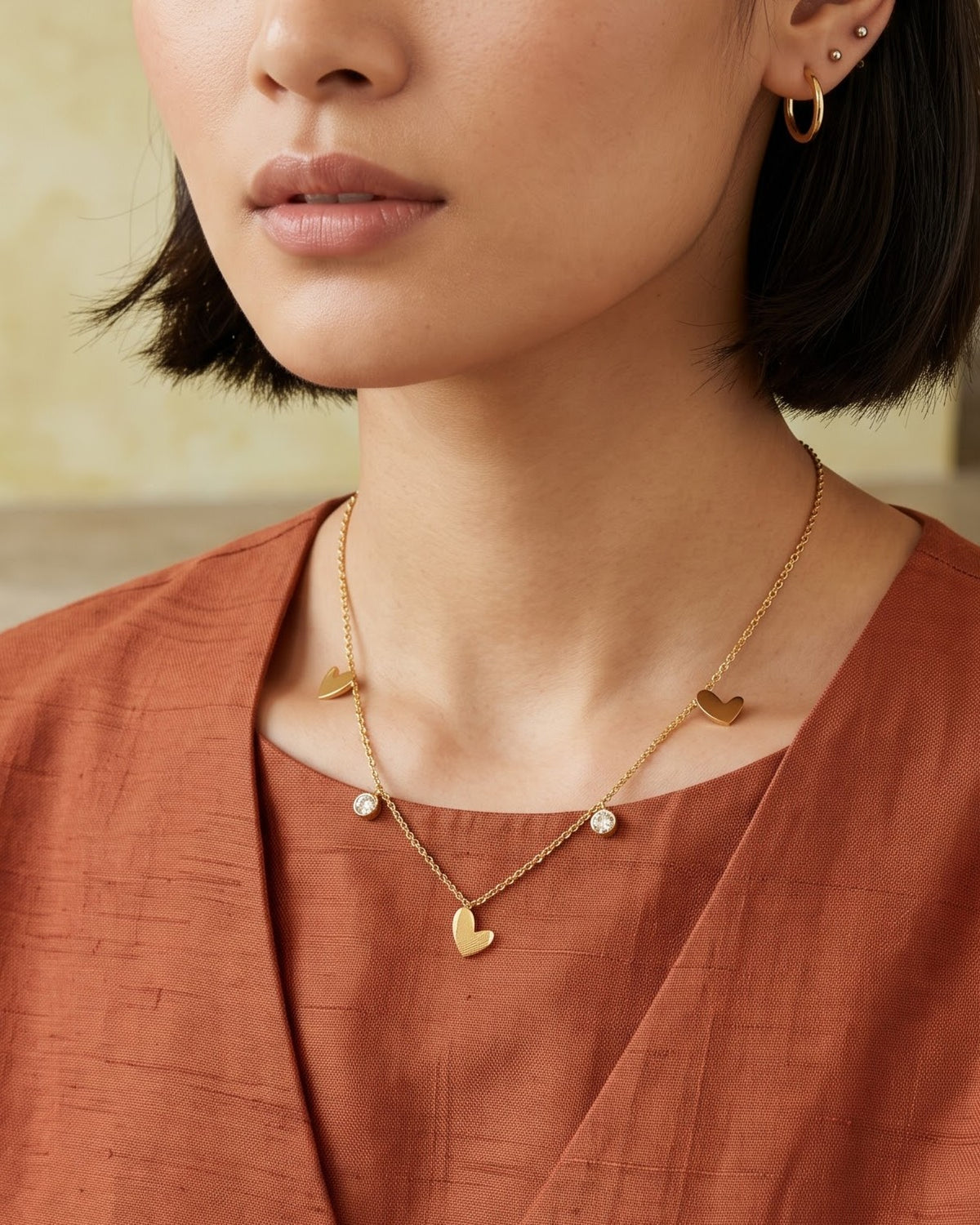 Solamie Heart Charm Chain Necklace - Model view