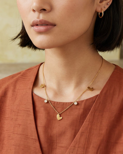Solamie Heart Charm Chain Necklace - Model view