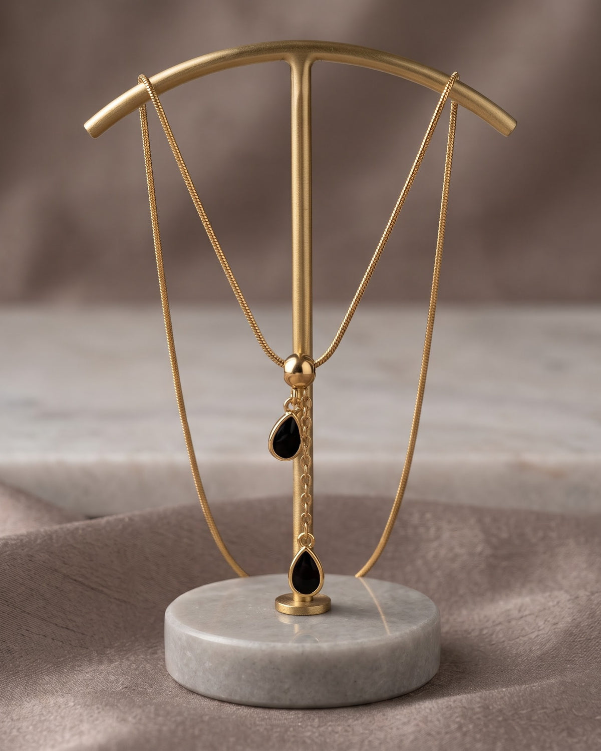 Solnira Twin Teardrop Lariat Necklace - Display view