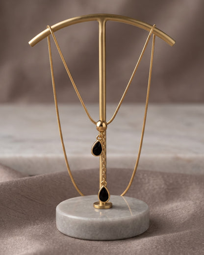 Solnira Twin Teardrop Lariat Necklace - Display view