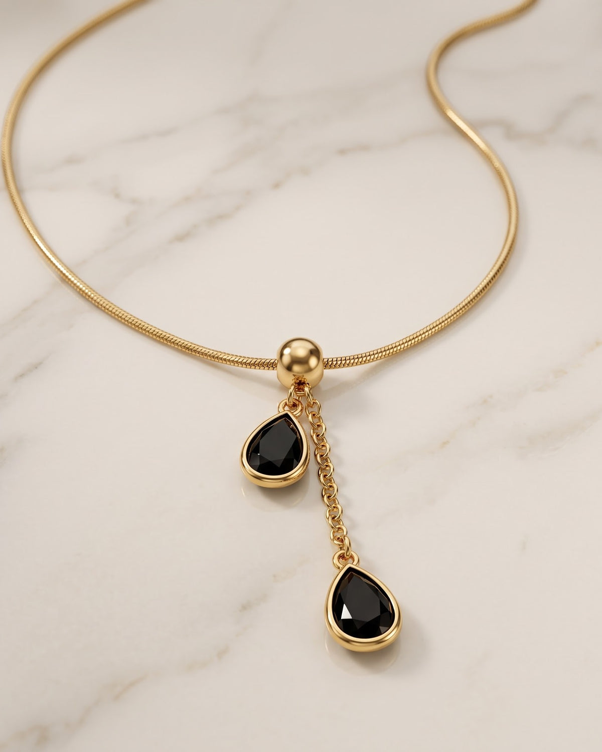 Solnira Twin Teardrop Lariat Necklace - Close-up view