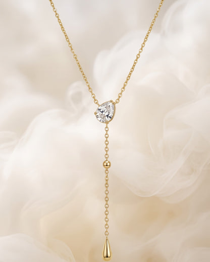 Solmavi Pear Drop Lariat Necklace - worn view on model