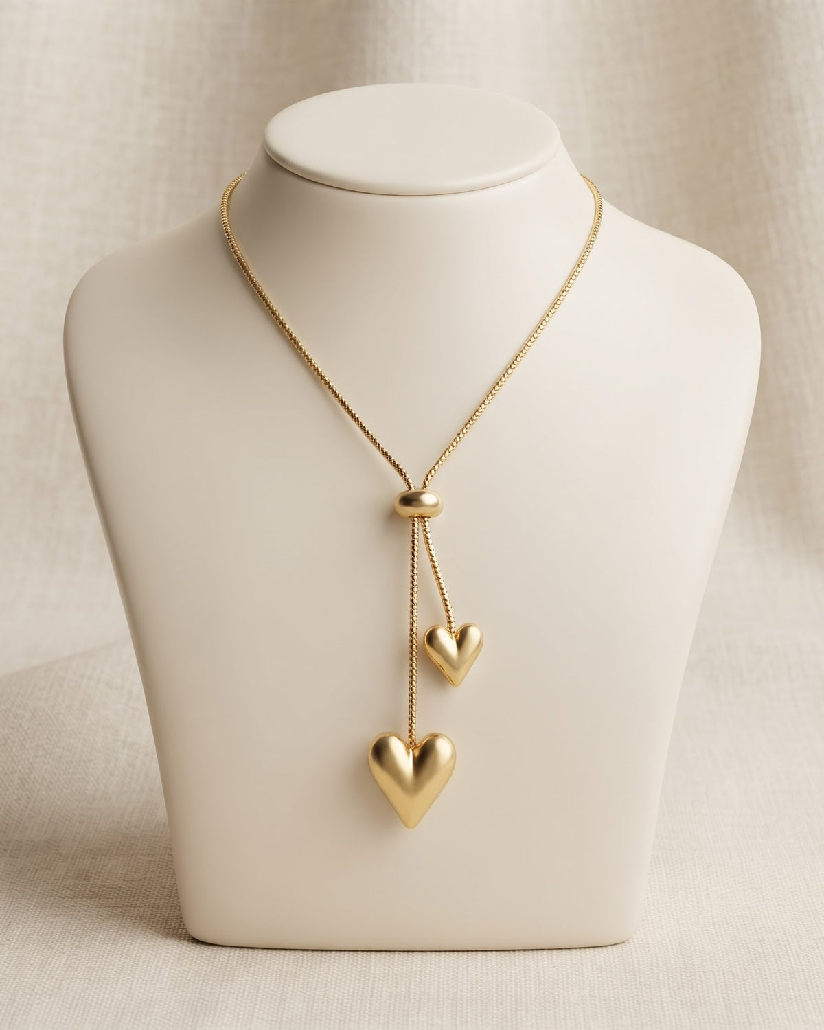 Solnelle Twin Heart Lariat Necklace - close-up view