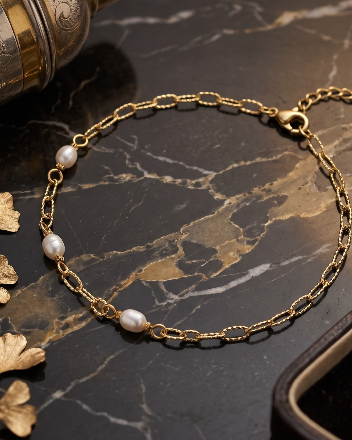 Solbella Bead Chain Anklet - close-up view