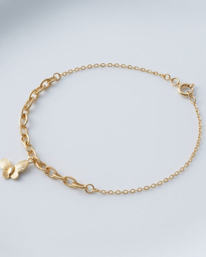 Solfaye Butterfly Charm Anklet - gold-tone charm anklet with a textured butterfly charm