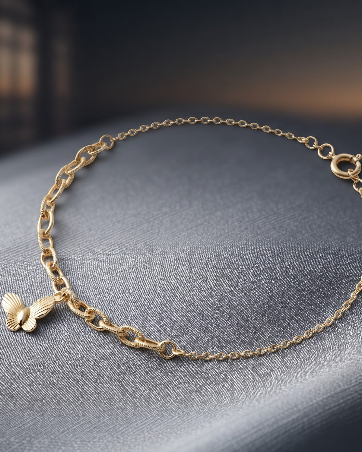 Solfaye Butterfly Charm Anklet - display stand view