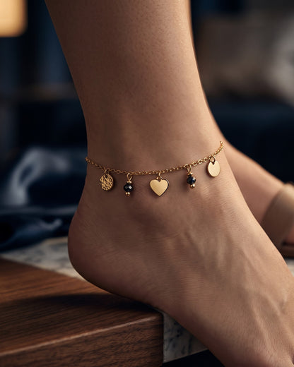 Solbrynn Heart Charm Anklet - worn view