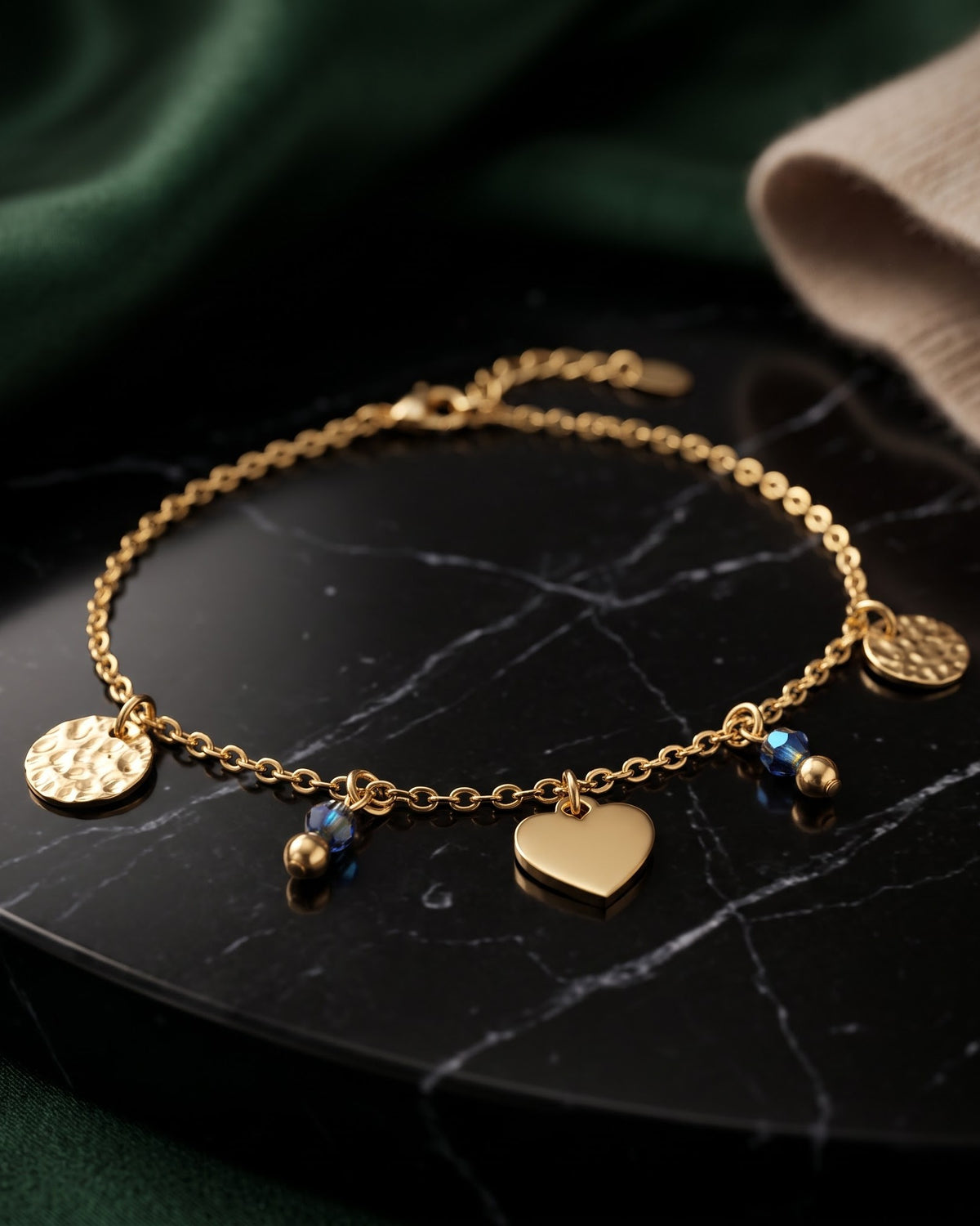 Solbrynn Heart Charm Anklet - close-up view