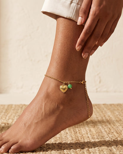 Solzenya Heart Charm Anklet - worn view