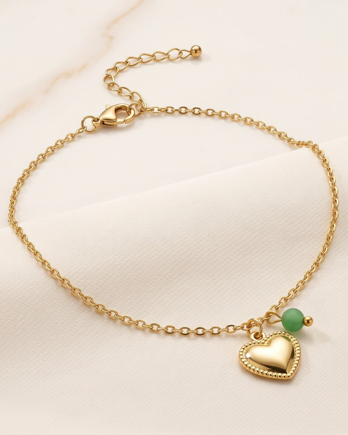 Solzenya Heart Charm Anklet - close-up view