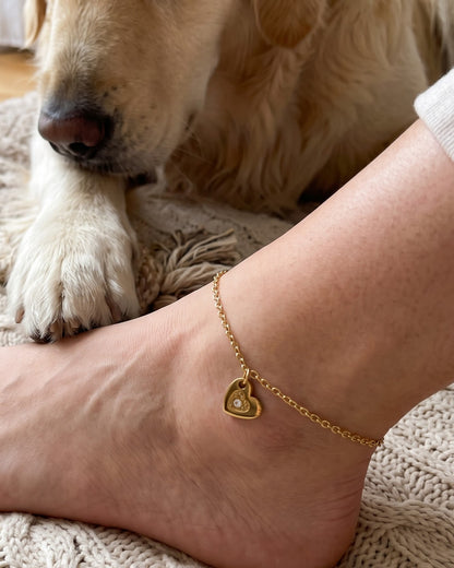 Solfenna Heart Charm Anklet - worn view