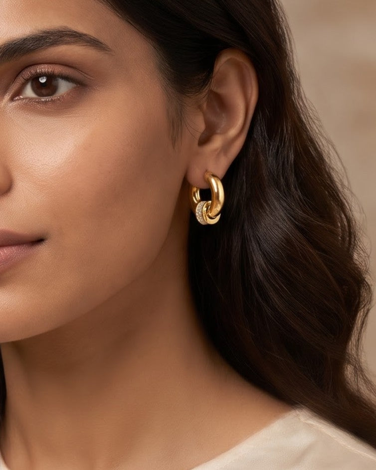Solvarin Baguette Hoop Earrings - worn view