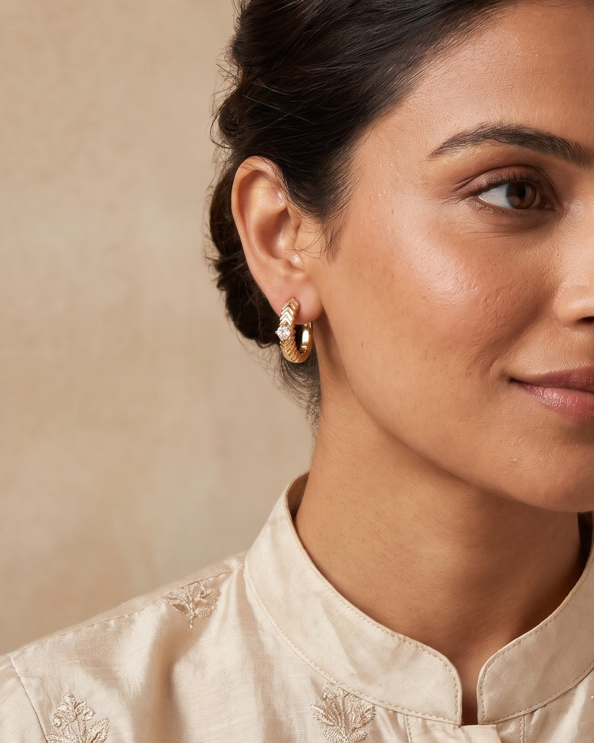 Solvane Chevron Stone Hoop Earrings - Model Worn Shot