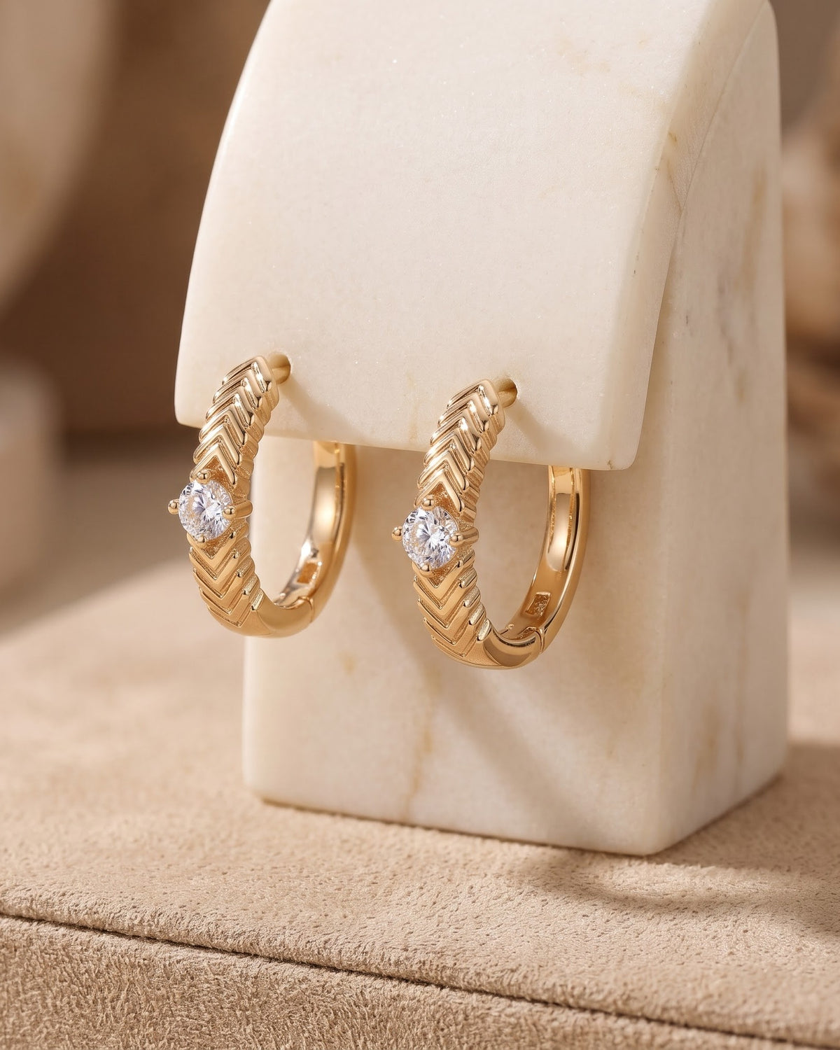 Solvane Chevron Stone Hoop Earrings - Stand Display Shot