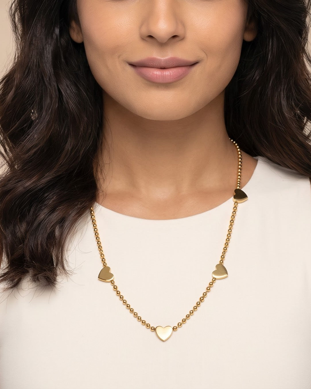 Solzara Bead Heart Chain Necklace - worn view