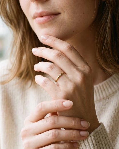 Solmira Slim Stone Band Ring - Gold Model Worn Shot