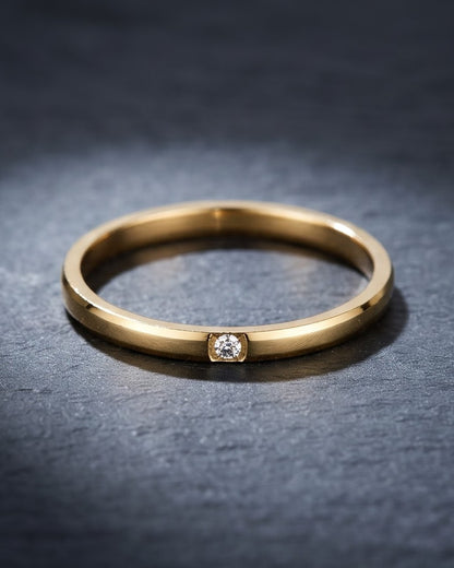Solmira Slim Stone Band Ring - Gold Cinematic Shot