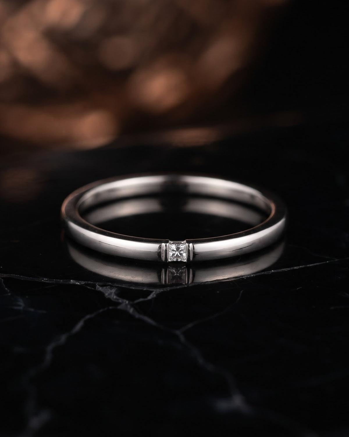 Solmira Slim Stone Band Ring - Silver Cinematic Shot