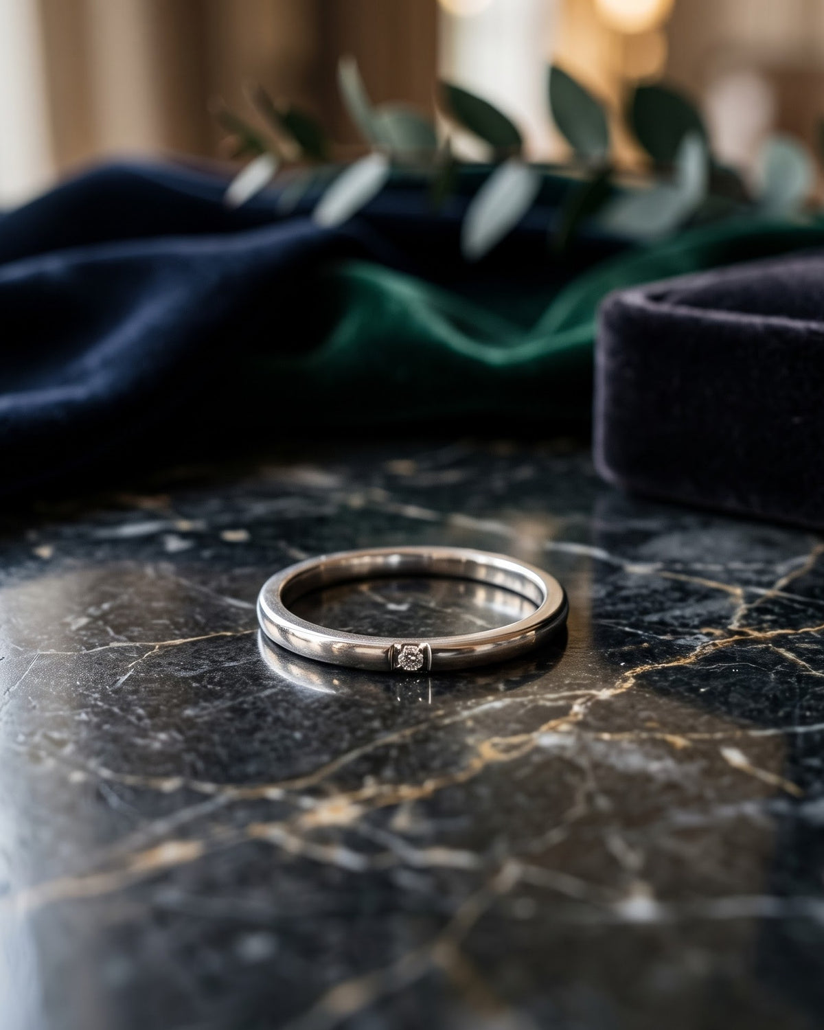 Solmira Slim Stone Band Ring - Silver Close-up Detail Shot