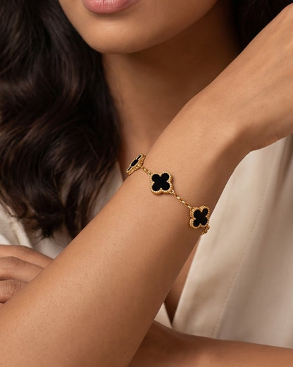 Soltessa Black Flower Chain Bracelet - worn view