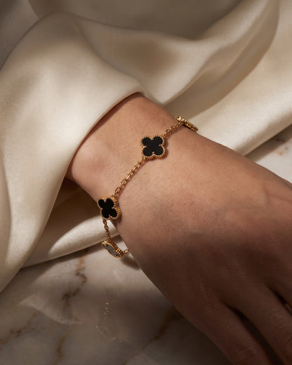 Soltessa Black Flower Chain Bracelet - close-up view