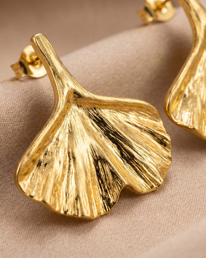 Solnaya Ginkgo Leaf Stud Earrings - Cinematic Shot