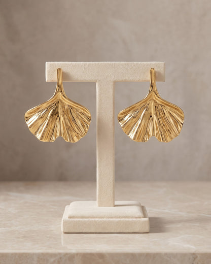 Solnaya Ginkgo Leaf Stud Earrings - Stand Display Shot