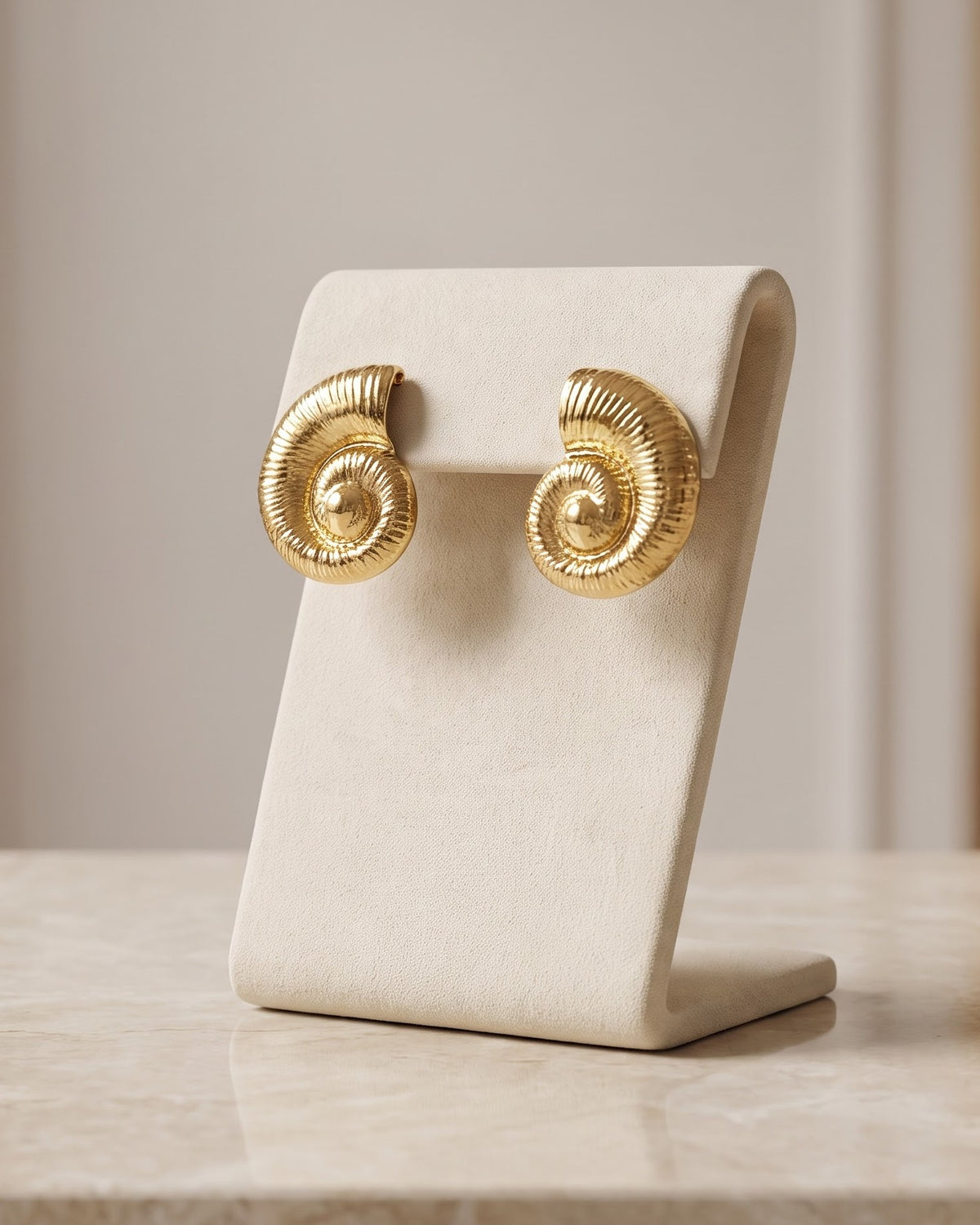 Solmare Spiral Shell Stud Earrings - Stand Display Shot