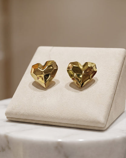 Solquine Faceted Heart Stud Earrings - Stand Display Shot