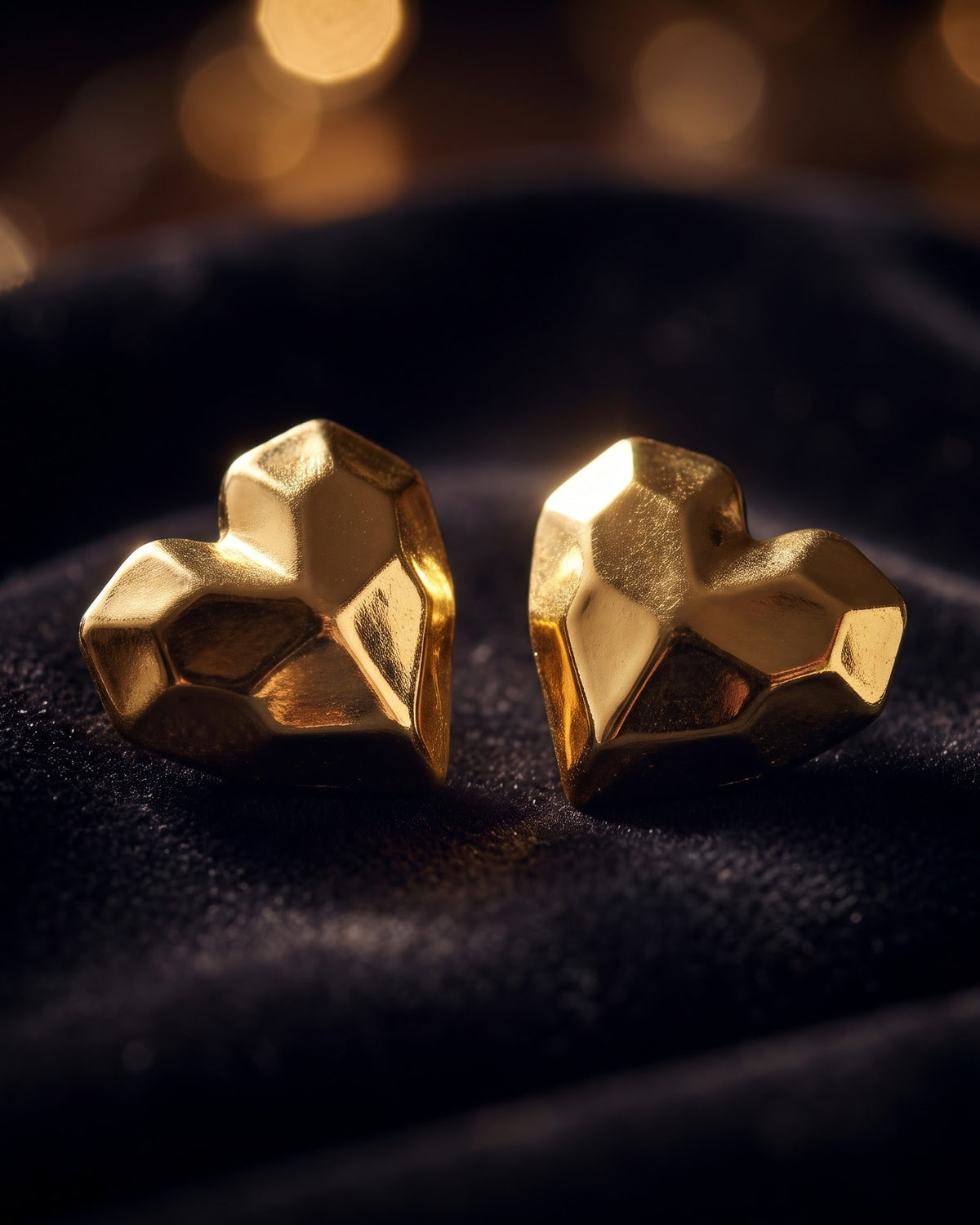 Solquine Faceted Heart Stud Earrings - Close-up Detail Shot