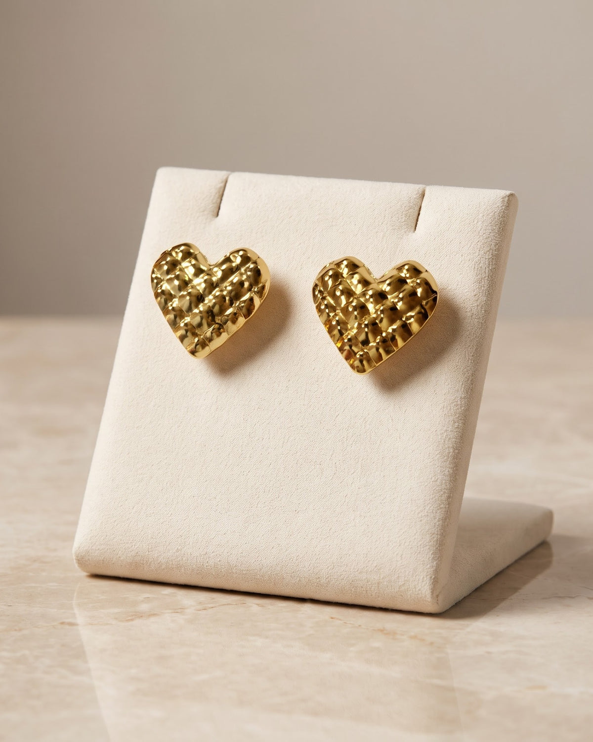 Solvetra Lattice Heart Stud Earrings - Stand Display Shot
