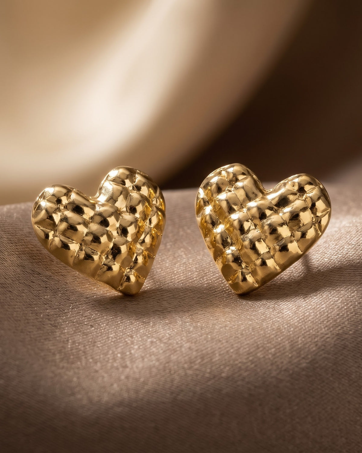 Solvetra Lattice Heart Stud Earrings - Close-up Detail Shot