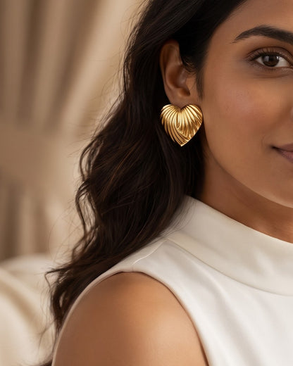 Solmiel Feather Heart Stud Earrings - Model Worn Shot