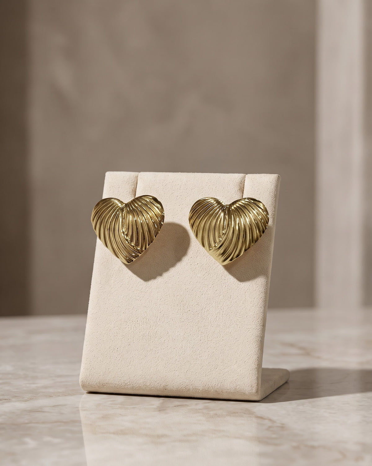Solmiel Feather Heart Stud Earrings - Stand Display Shot