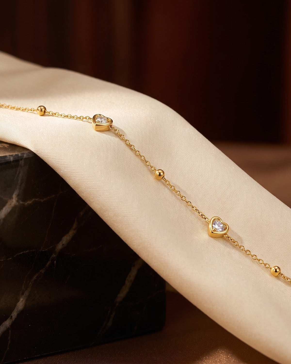 Solvessa Heart Stone Bead Chain Bracelet - hero view