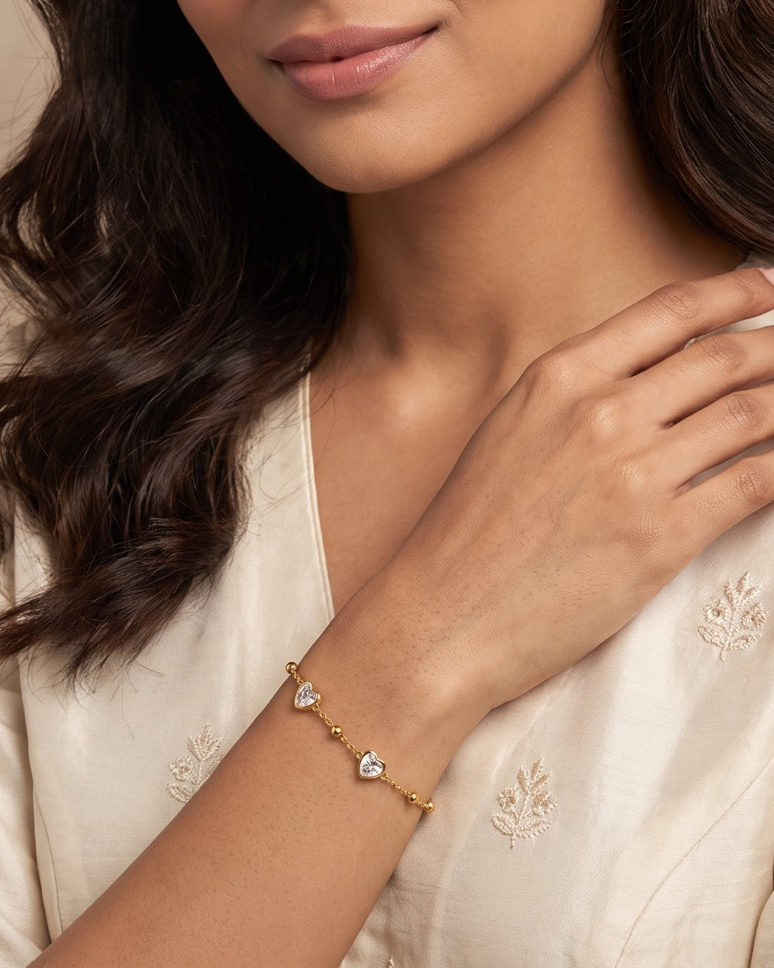 Solvessa Heart Stone Bead Chain Bracelet - worn view