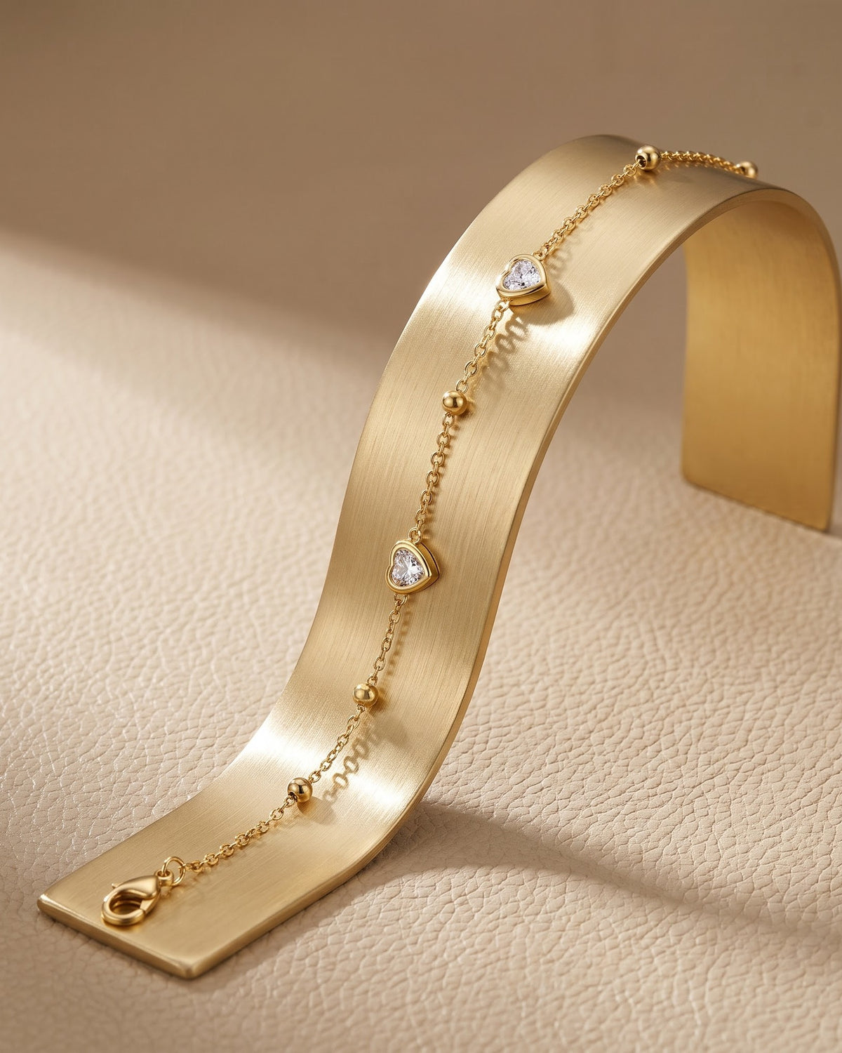 Solvessa Heart Stone Bead Chain Bracelet - display view