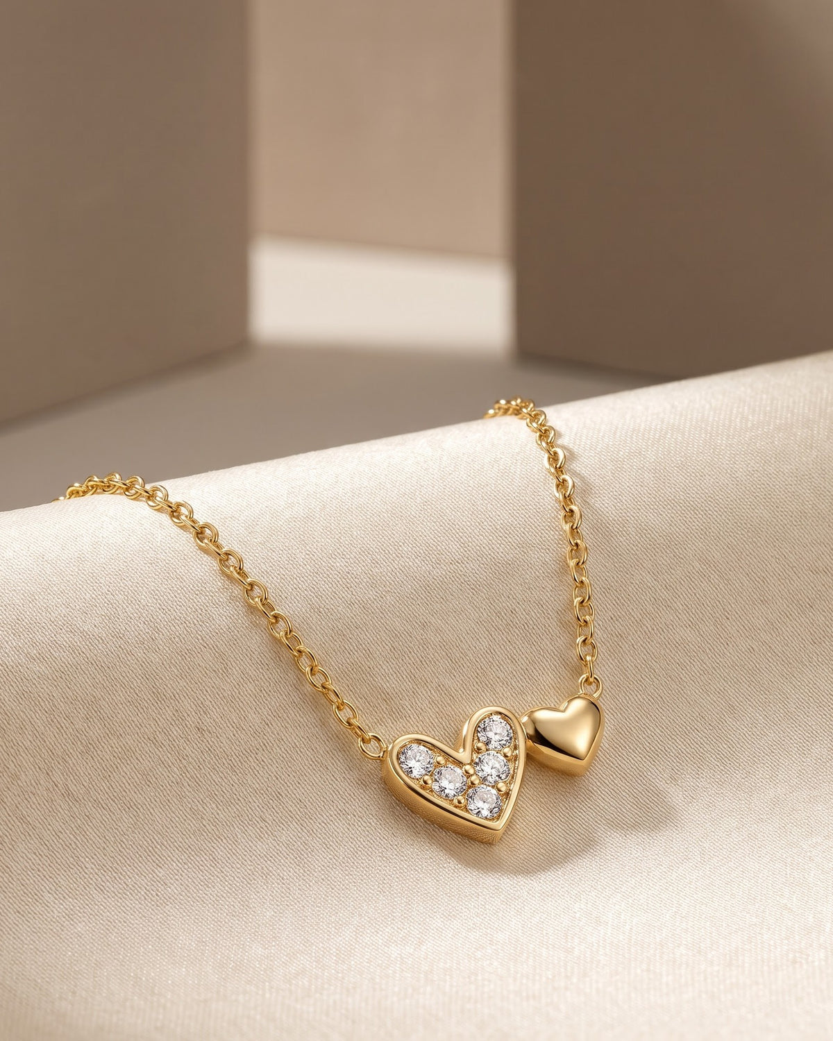 Solimae Twin Heart Pendant Necklace - close-up view