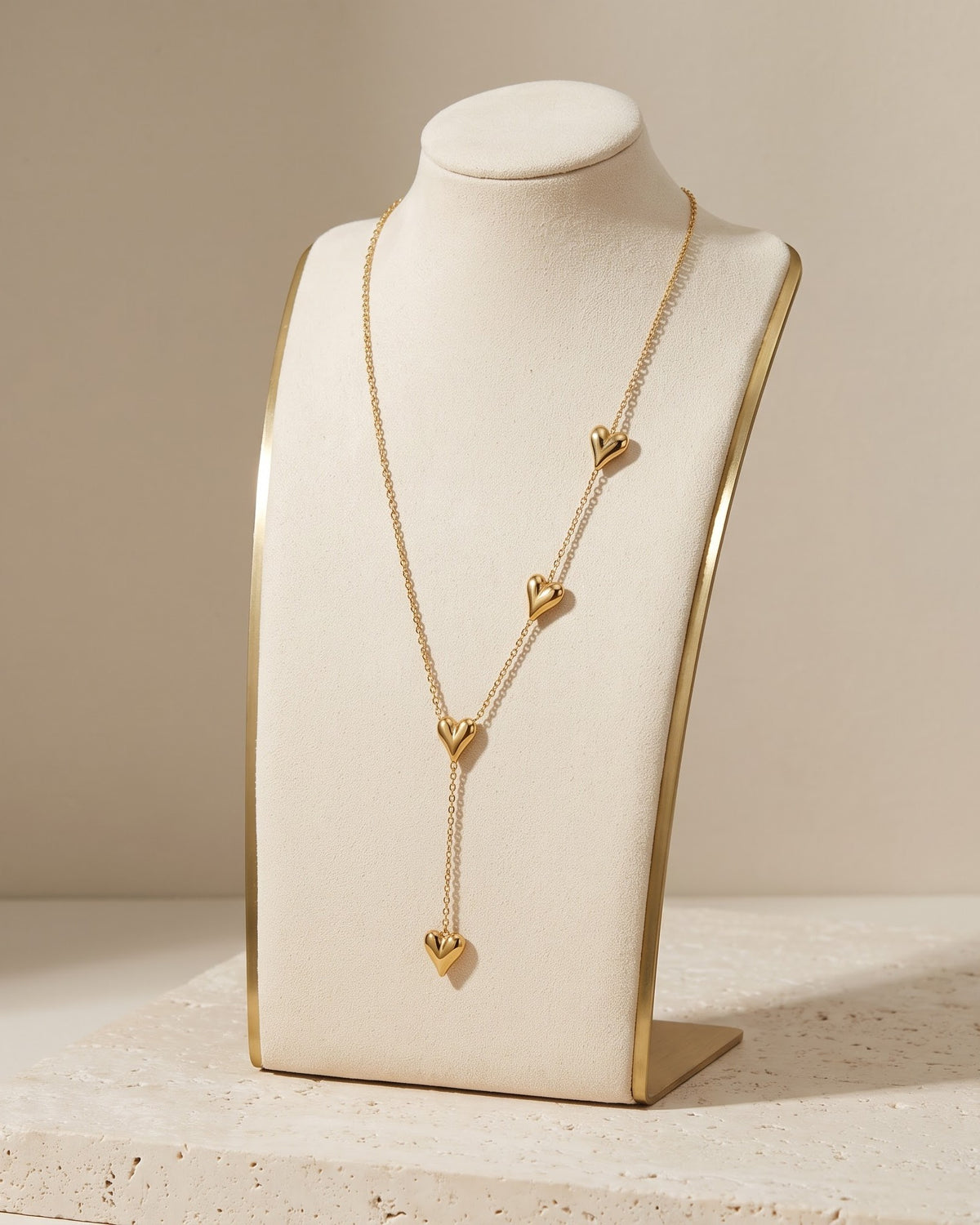 Solcara Puffed Heart Lariat Necklace - display view