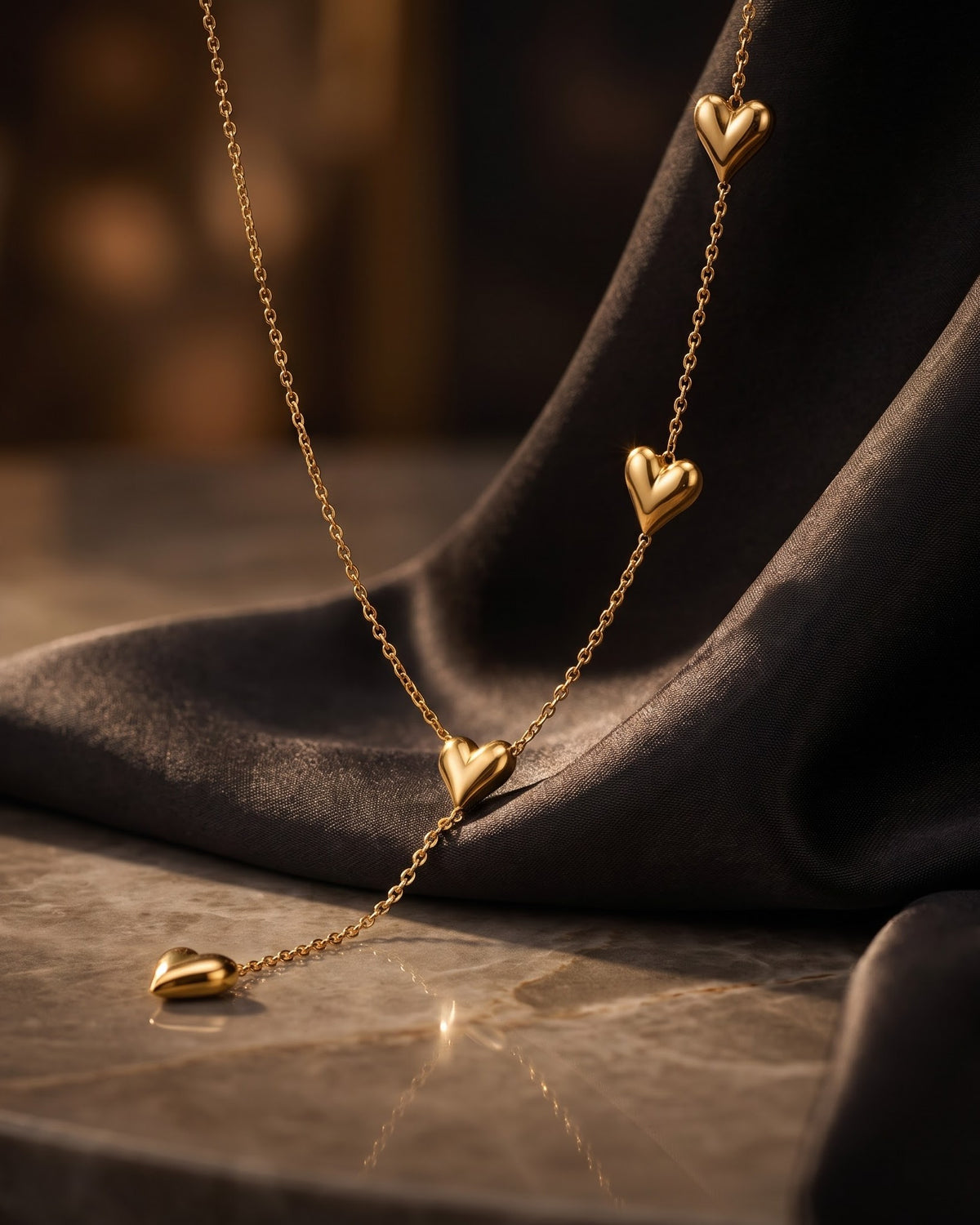 Solcara Puffed Heart Lariat Necklace - close-up view