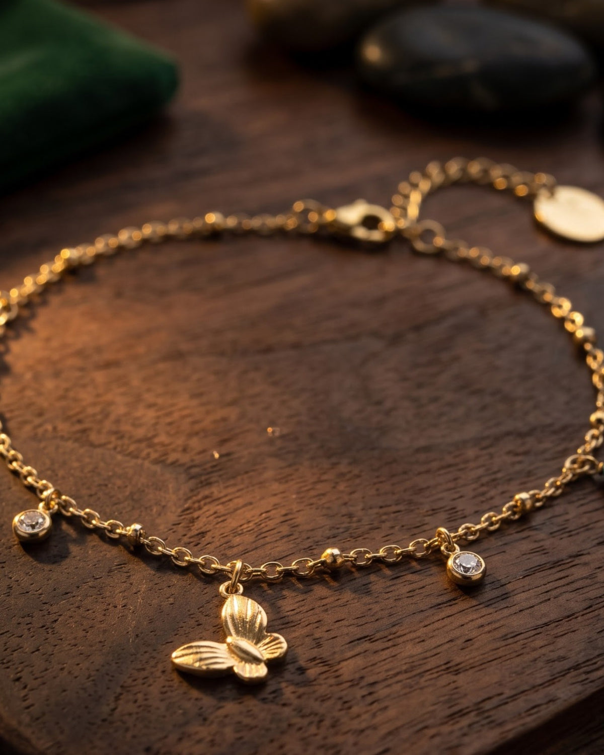 Solnyra Butterfly Charm Anklet - cinematic view