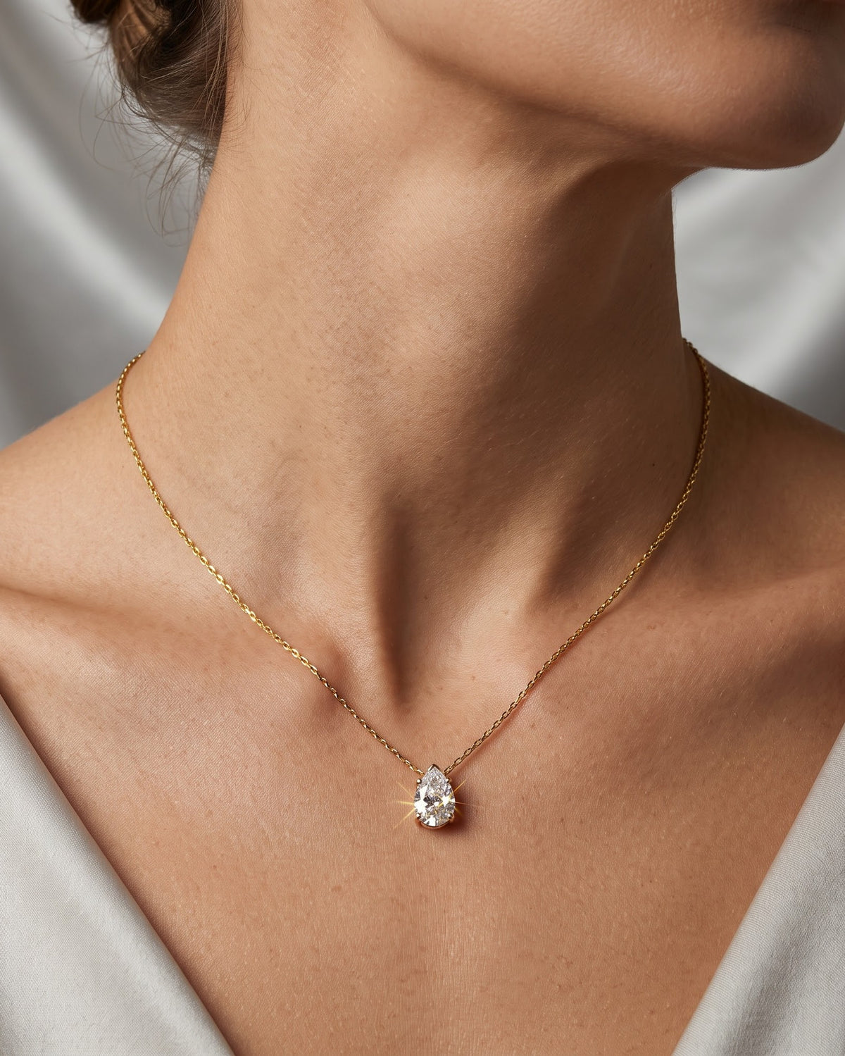 Solayne Pear Stone Pendant Necklace - worn view