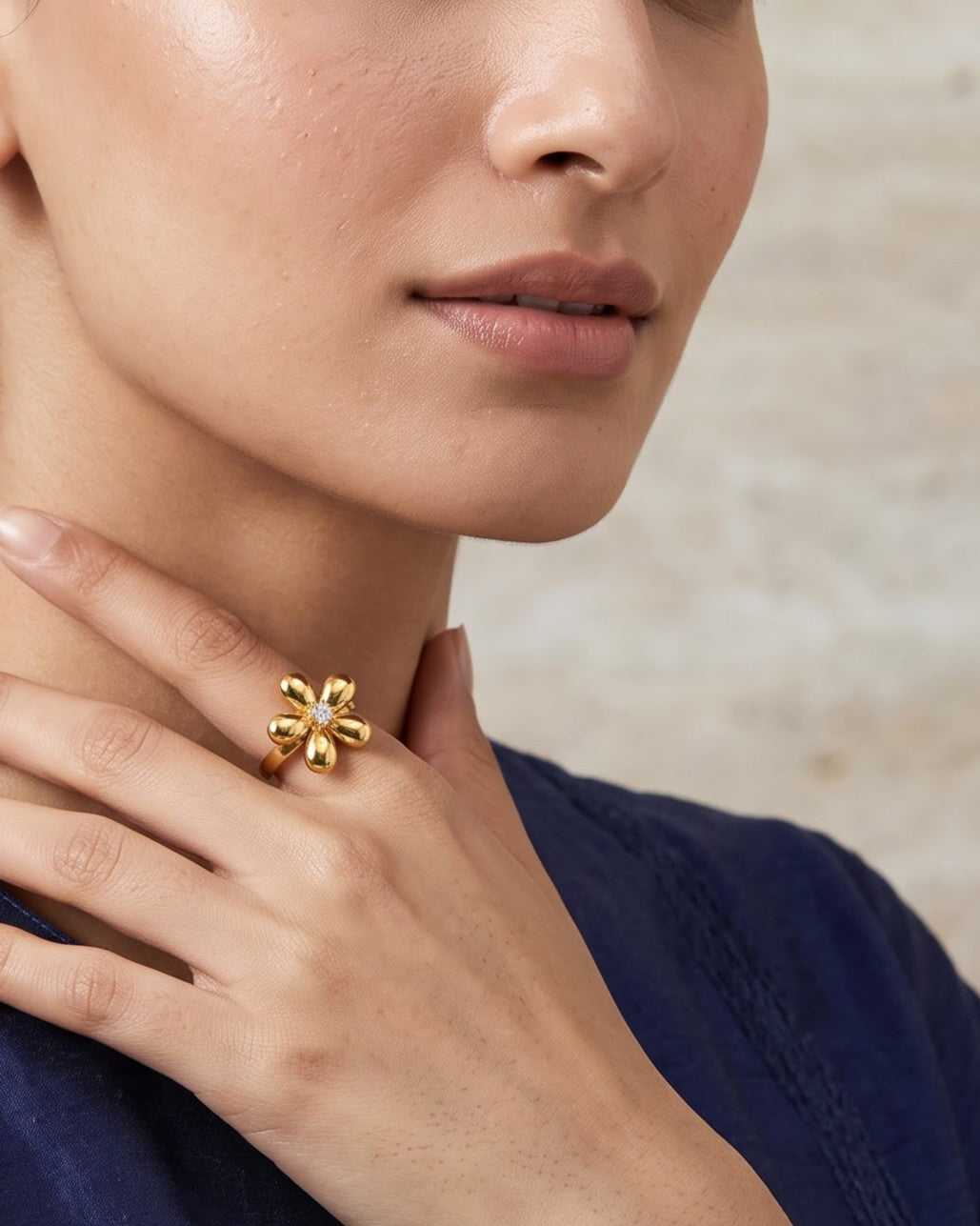 Solmyrae Flower Statement Ring - worn view