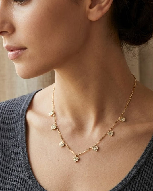 Solyven Heart Charm Chain Necklace — worn on model